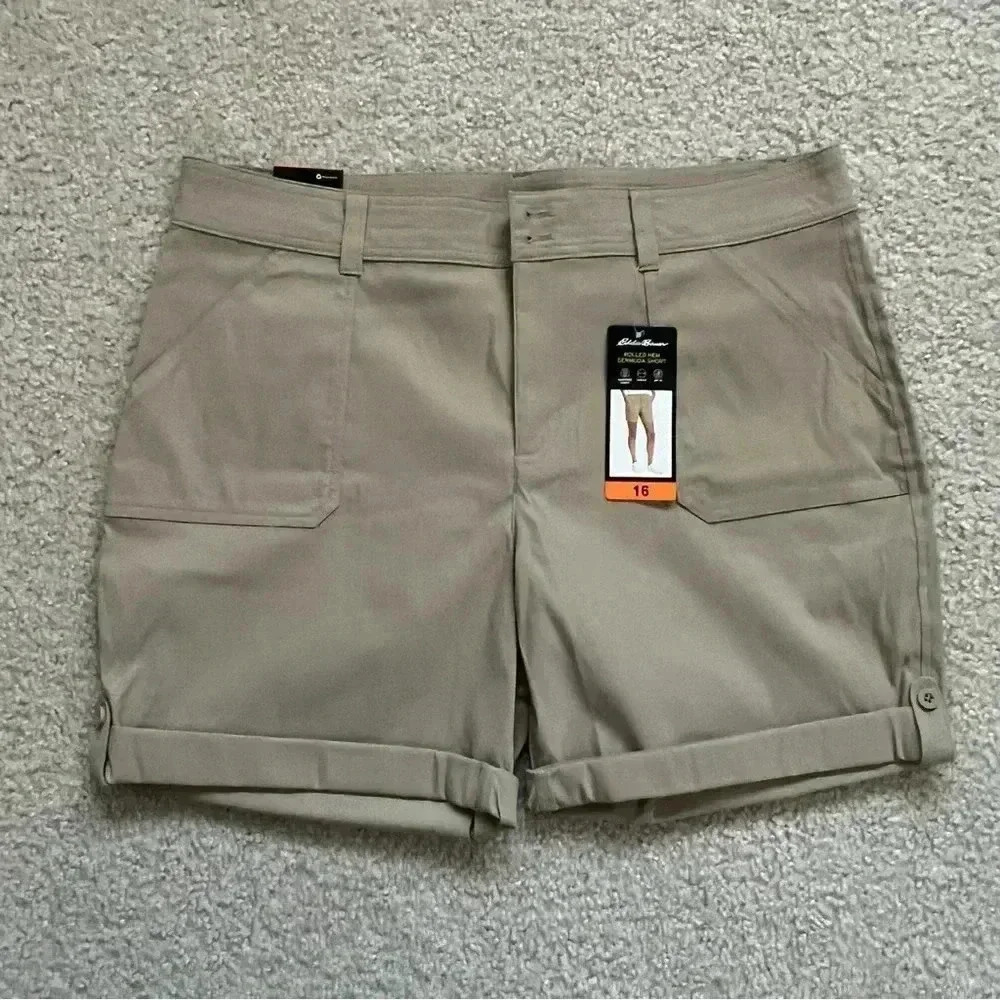 Eddie Bauer NWT Rolled Hem Bermuda Short Brown 1751714 Women Size 16 Outdoor